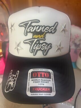 White & Black 'Tanned and Tipsy' Trucker Hat